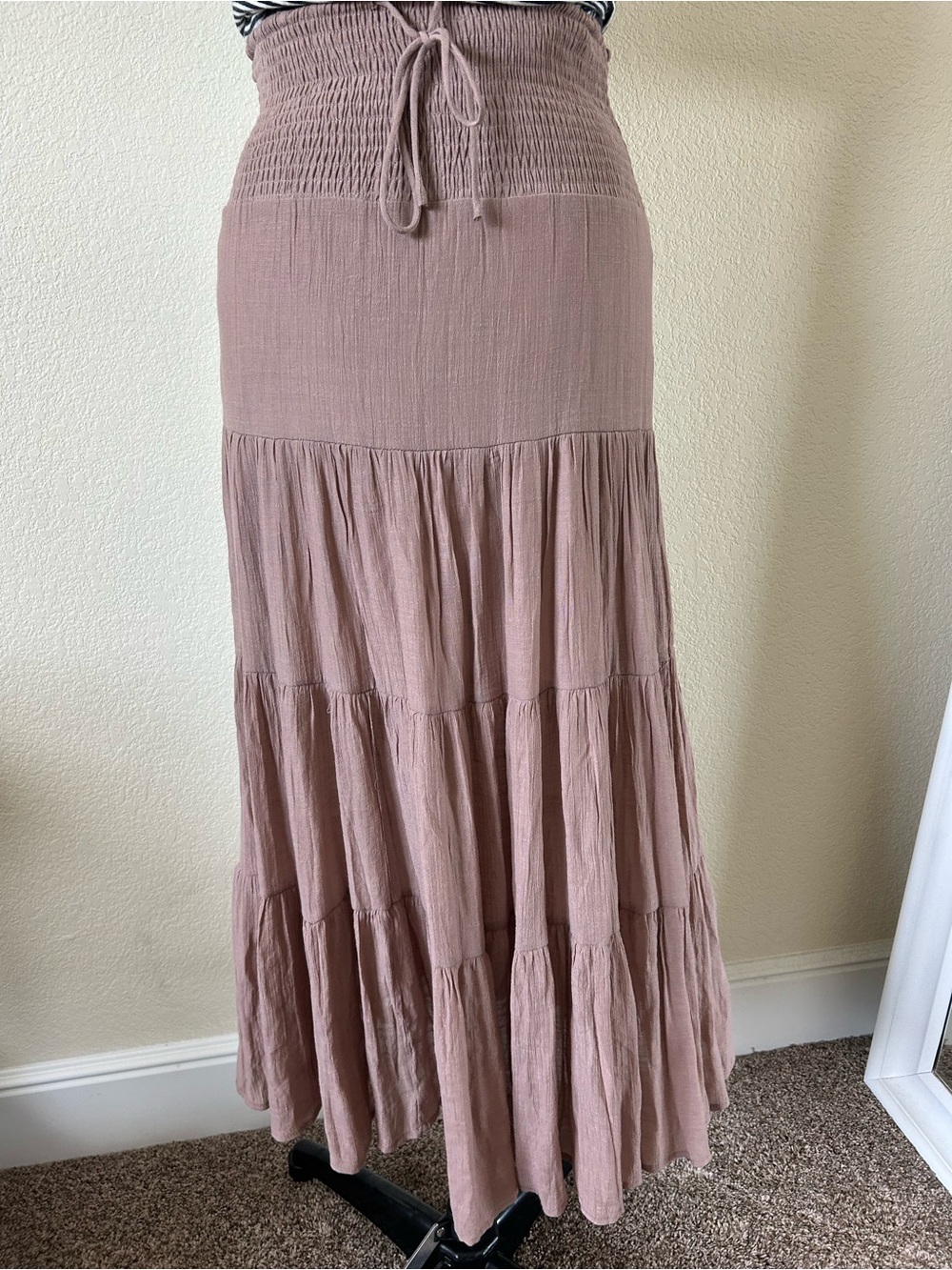 HYFVE Dusty Mauve Smocked Tiered Maxi Skirt